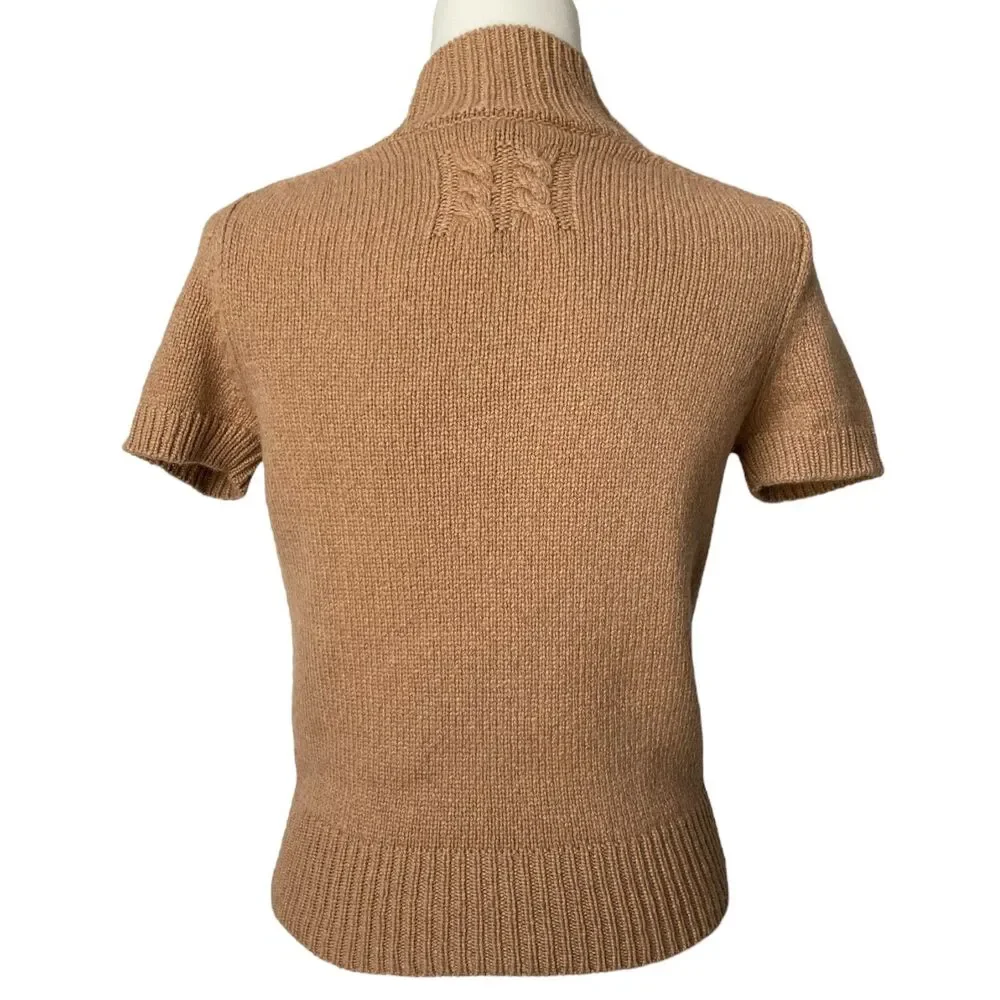 Nili Lotan Cambridge Short Sleeve Camel Hair Sweater Turtleneck Tan Size Small